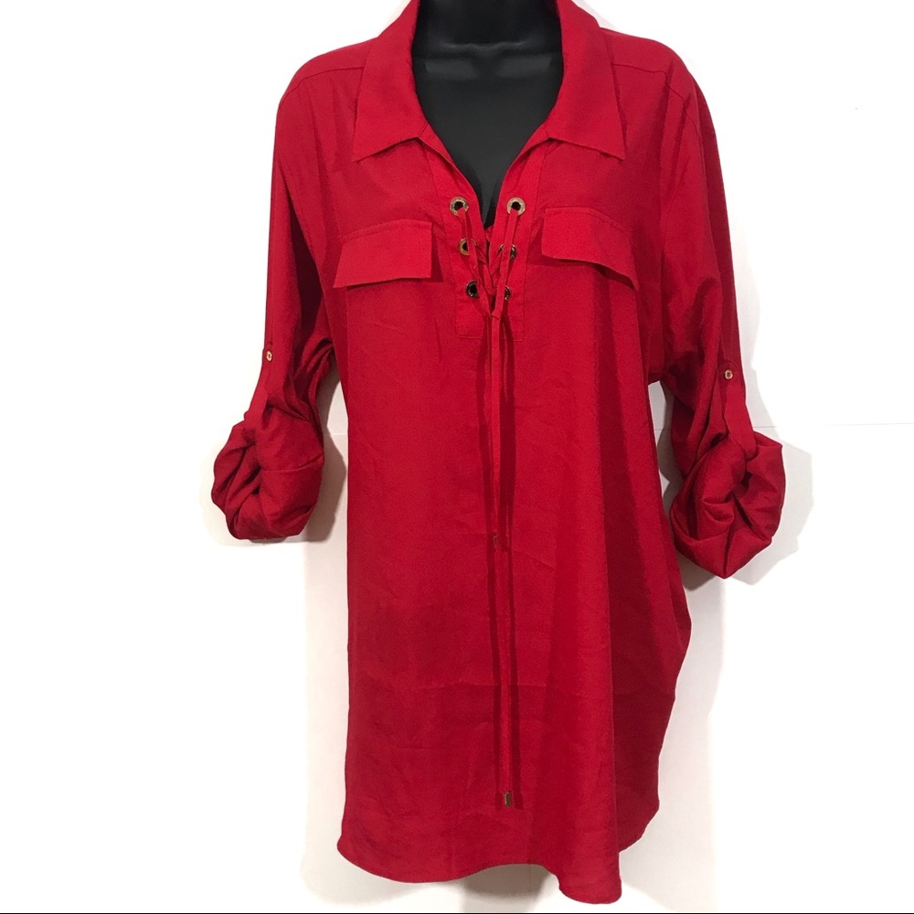 Calvin Klein Women's Plus Size Lace Up Top